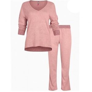 Vince Camuto Womens‎ Lounge Set Small Pink V Neck Long Sleeve Knit Pajama